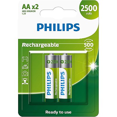 Pilha Recarregável Philips AA Comum com 2 unidades 2500mAh - R6B2RTU25/59