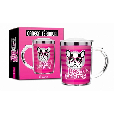 CANECA PLÁSTICA INOX - BEST FRIEND DOG ROSA