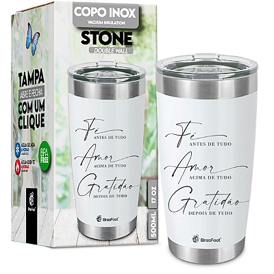 COPO STONE TÉRMICO INOX - FÉ E GRATIDÃO 500ML