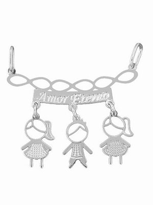 Pingente De Prata 925k Filhos Coração Amor Eterno 3 Filhos Pode Escolher os Filhos Meninos Meninas