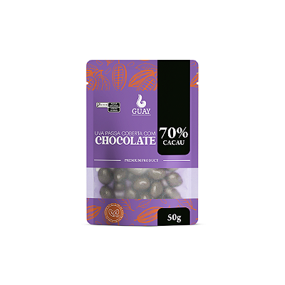 Drageado de uva passa com chocolate 70% cacau 50g