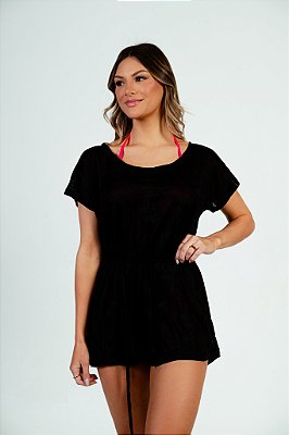 Saída de praia Excentric modelo Livia renda preta