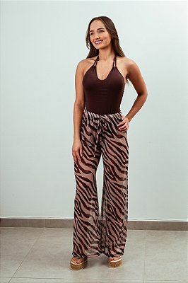Calça tule Excentric zebrada marrom