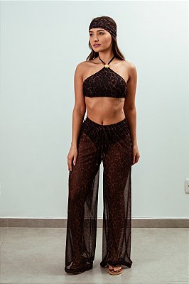 Calça tule Excentric onça preta/marrom