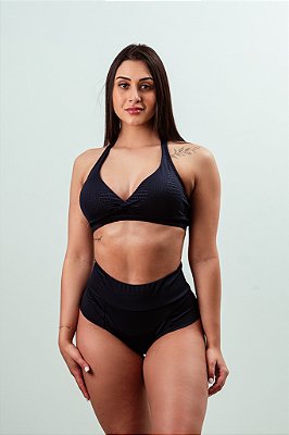 Biquini Olivia/Leila azul marinho tecido efeito couro.