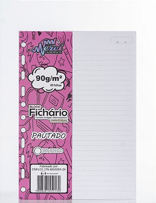 BLOCO FICHÁRIO UNIV. -BRANCO PAUTADO - 90 GRS - 80 FLS