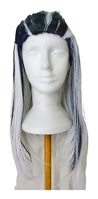 Peruca De Bruxa Preta E Branco Sintetica  55 Cm Cosplay