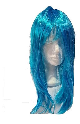 Peruca Longa Sintética Lisa 55 Cm Azul Cosplay