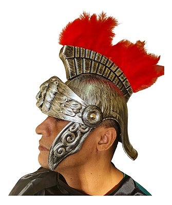 Capacete Elmo Guerreiro Romano C/ Pluma Fantasia Carnaval