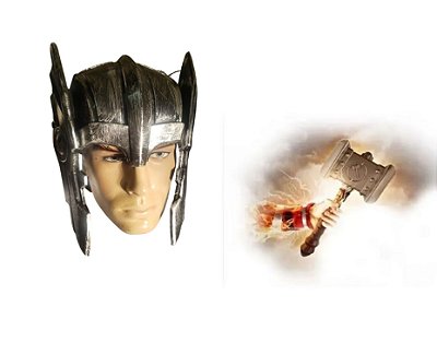 Fantasia Mascara E Martelo Thor Vingadores - Kit 2 Peças