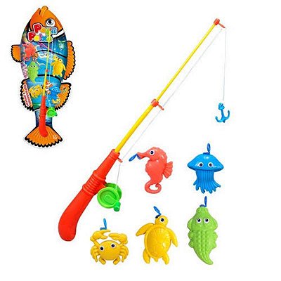 Brinquedo Infantil kit pescaria com 8 peixinhos e 1 anzol