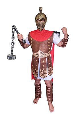 Fantasia Gladiador Romano Roupa, Capacete e Martelo Adulto