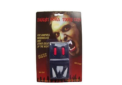 Kit dentes de vampiro + cápsula de sangue falso fantasia