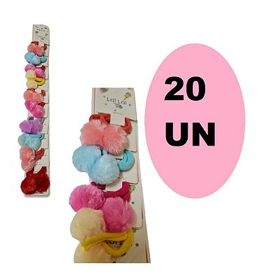 Kit 20 Elásticos Xuxinha de cabelo com Pompom colorido