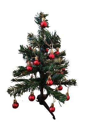 Mini Arvore Natal decorada com bolinhas vermelhas 30cm