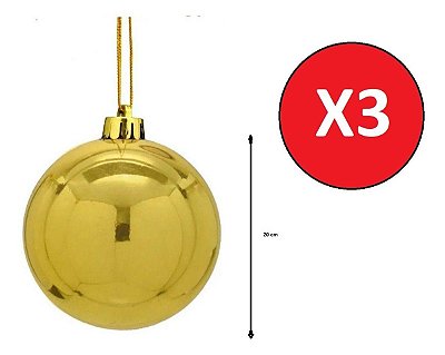 Kit 3 Bolas De Natal Lisa Dourada Brilhosa 20cm