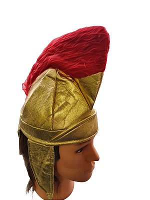 Fantasia Chapéu Capacete Romano Dourado com plumas