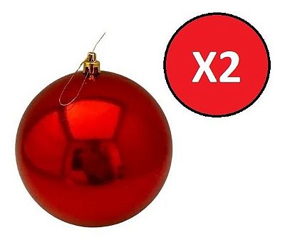 Kit 2 Bolas De Natal Lisa Vermelha Brilhosa 15cm Festa