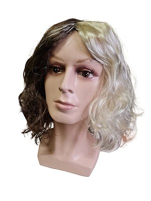 Fantasia Peruca Cruella Diabo castanho com loiro 30cm