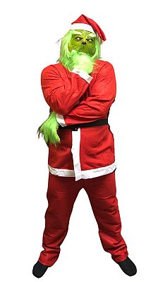 Fantasia Grinch Verde Monstro Noel máscara, luvas e roupa
