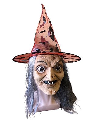 Máscara Látex Bruxa c/ cabelo e chapéu Fantasia Halloween