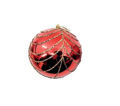 Bola de Natal Gigante Vermelha c/ Glitter  ouro- 10un