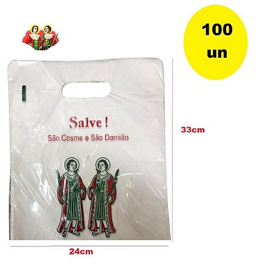 Kit 100 Sacolas Plástica para São Cosme e Damião 33x24
