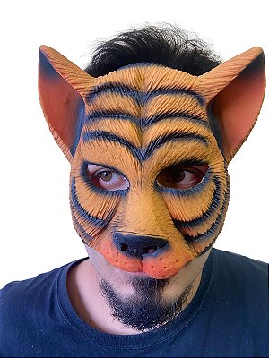 Fantasia Máscara de Tigre/ Tigresa de Látex metade do rosto