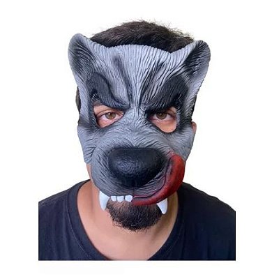 Fantasia Mascara Lobo mau com língua para fora metade rosto