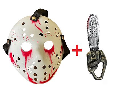 Kit Jason c/ Máscara e Moto Serra de Plástico Halloween