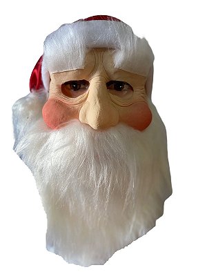Máscara de Papai Noel de Látex c/ Barba e Cabelo em pelúcia