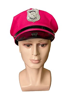 Quepe Policial Rosa Adulto Com Emblema Fantasia Carnaval