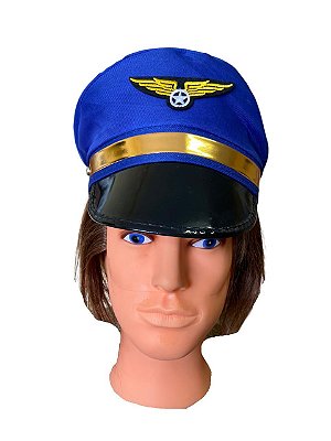 Chapéu Quepe De Aviador Piloto Azul Cosplay Festas Carnaval