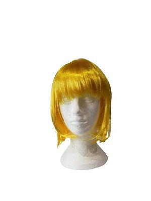 Peruca Amarela Lisa Curta com Franja sintética 25cm Fantasia