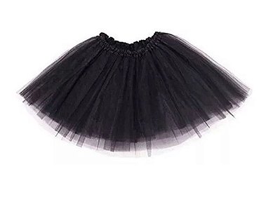 Saia De Tule Tutu Lisa Preta 40cm Festa Fantasia Adulto