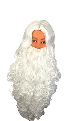 Fantasia Peruca e Barba Branca Super comprida 75cm enrolada