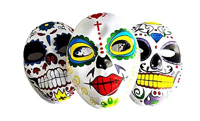 Fantasia Máscara de Caveira Mexicana Colorida- Kit 2un