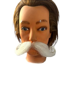 Bigode Falso Realista Branco Grande com pontas Viradas