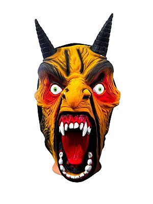 Fantasia Máscara Diabo Maligno com chifres e dentes pontudos