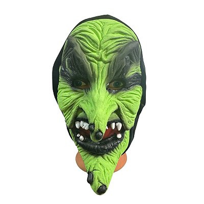 Fantasia Mascara de Bruxa verde assustadora com capuz terror