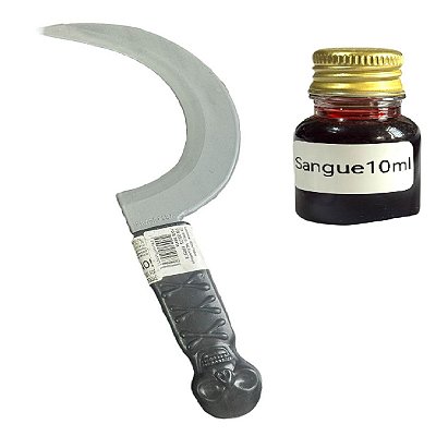 Fantasia Foice de plástico de mão + sangue falso 10ml