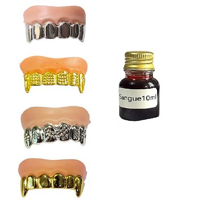 Fantasia Dentadura Dente de Vampiro drácula + sangue 10ml