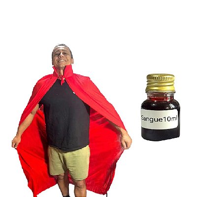 Fantasia Capa vermelha com gola Adulto + sangue falso 10ml