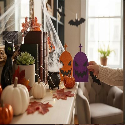 Kit 3 Decoração de Halloween Lapides em EVA c/ Glitter festa