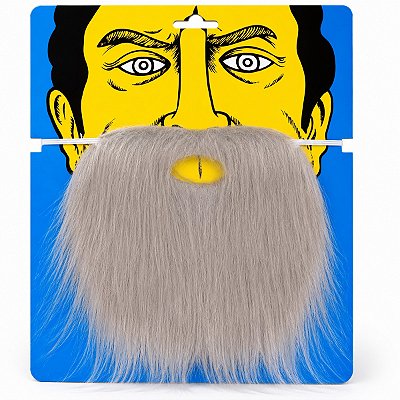 Barba falsa grisalha mago curta de pelucia 20cm Fantasia