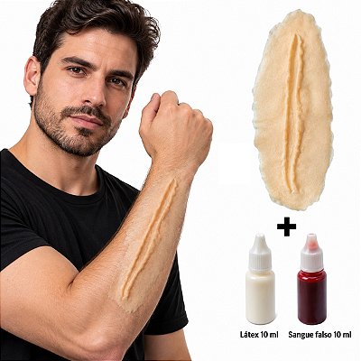 Maquiagem zumbi Terror Ferida corte grande + látex +sangue