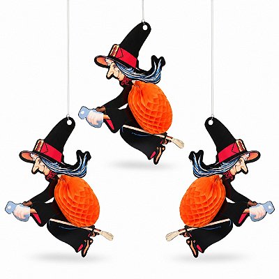 Kit 3un Decoração Halloween enfeite Bruxa voando Pendurar