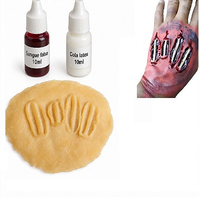 Fantasia Maquiagem Ferida Ossos da Mão Látex +Latex+ sangue
