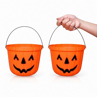 kit 2 Baldes Caldeirão abobora Decoração de Festa Halloween