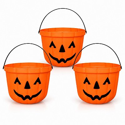 kit 3 Baldes Caldeirão abobora Decoração de Festa Halloween